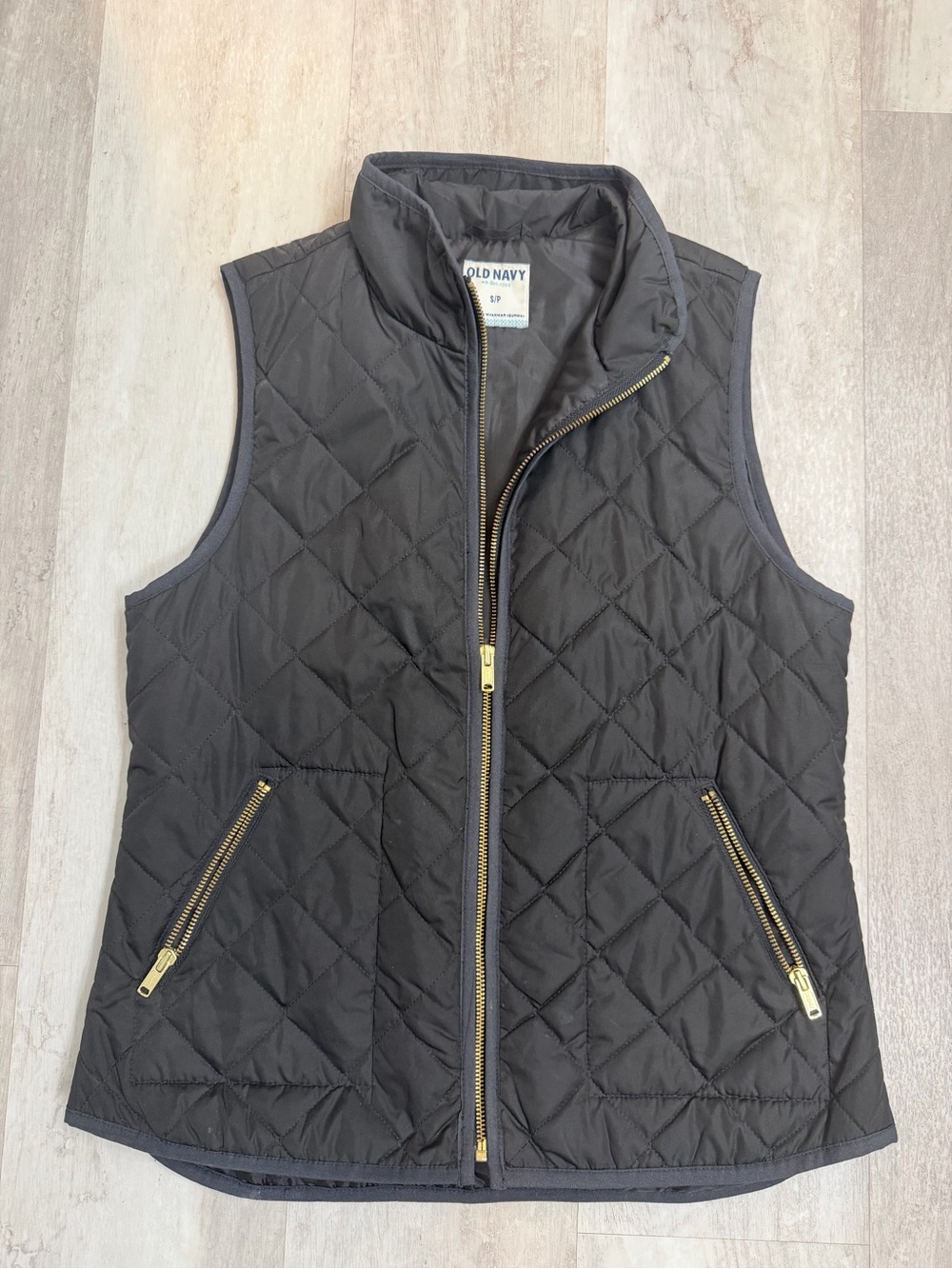 Old Navy Black Quilted Vest with Gold Zippers